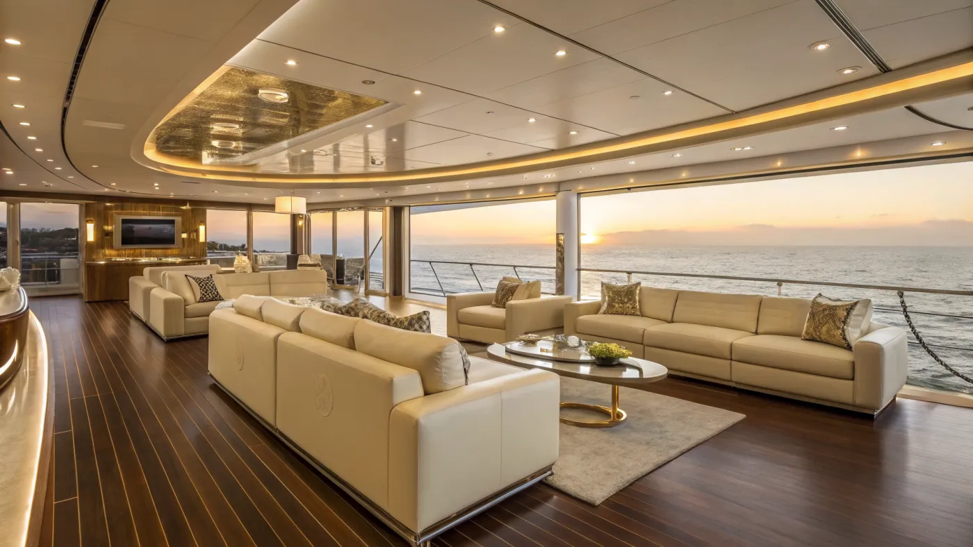 Salon intérieur d'un yacht de luxe
